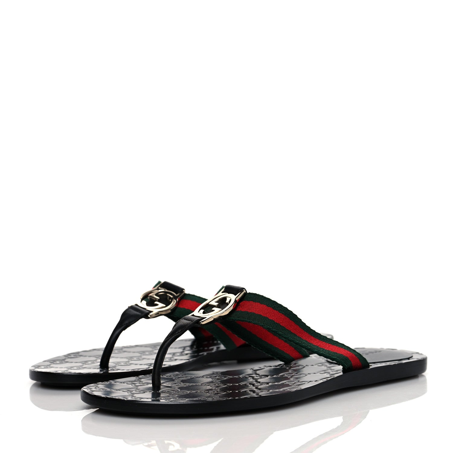 Gucci Nylon Guccissima Web Womens Thong Sandals 36.5 Green Red Black 3 of 8
