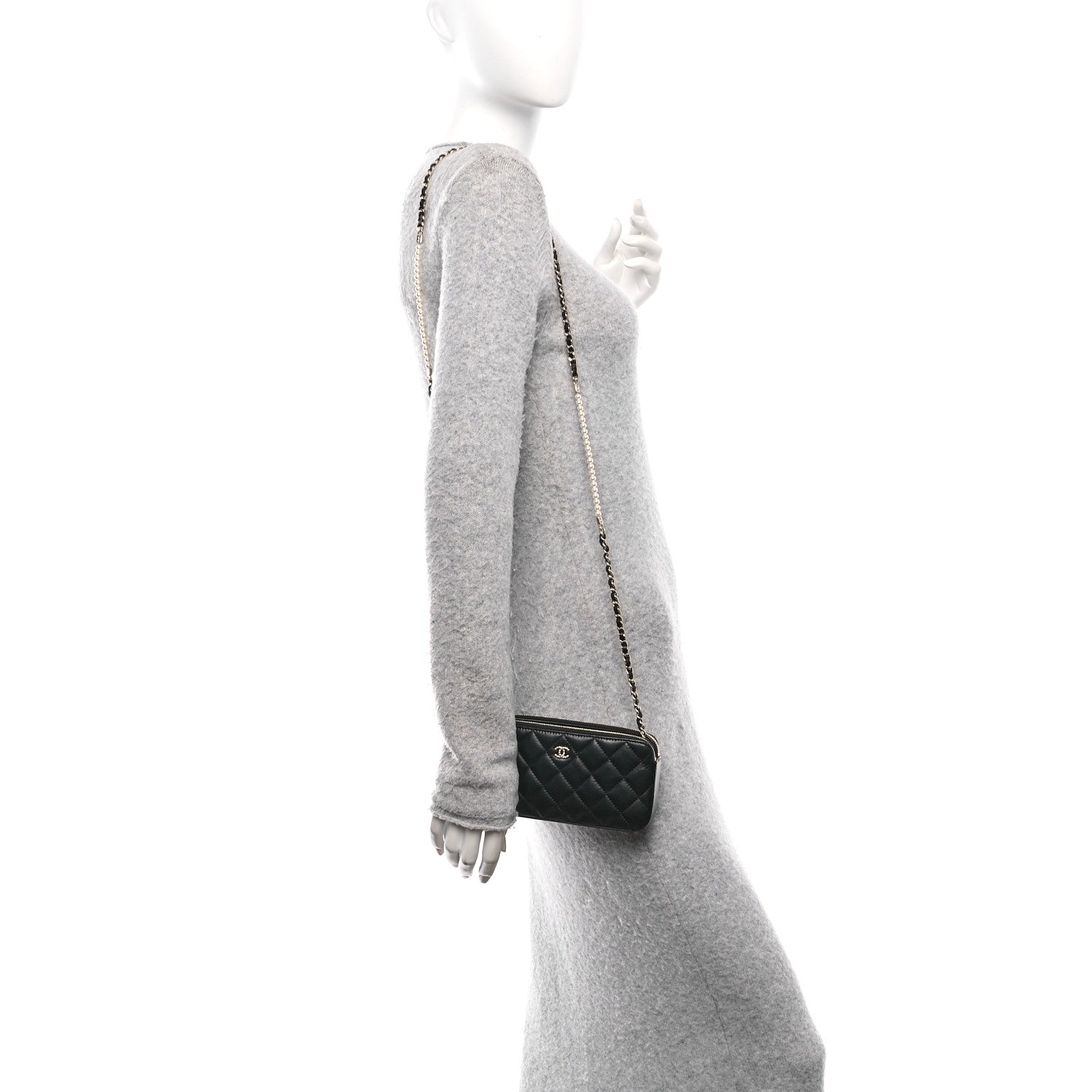 Chanel Lambskin Quilted Pearl Clutch With Chain Black 2 of 13