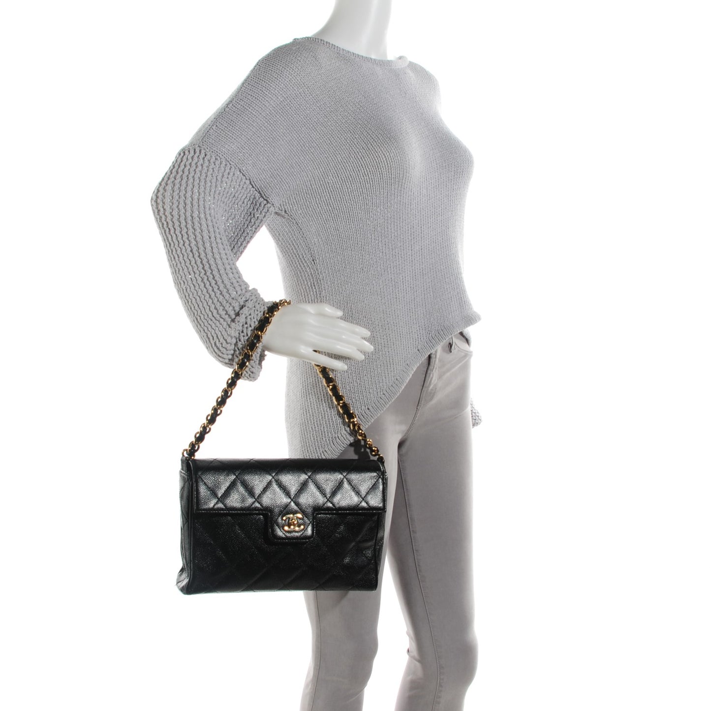 Caviar Quilted Single Flap Black