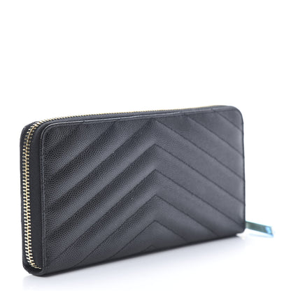 Saint Laurent Grain De Poudre Matelasse Chevron Monogram Zip Around Wallet Black 3 of 8