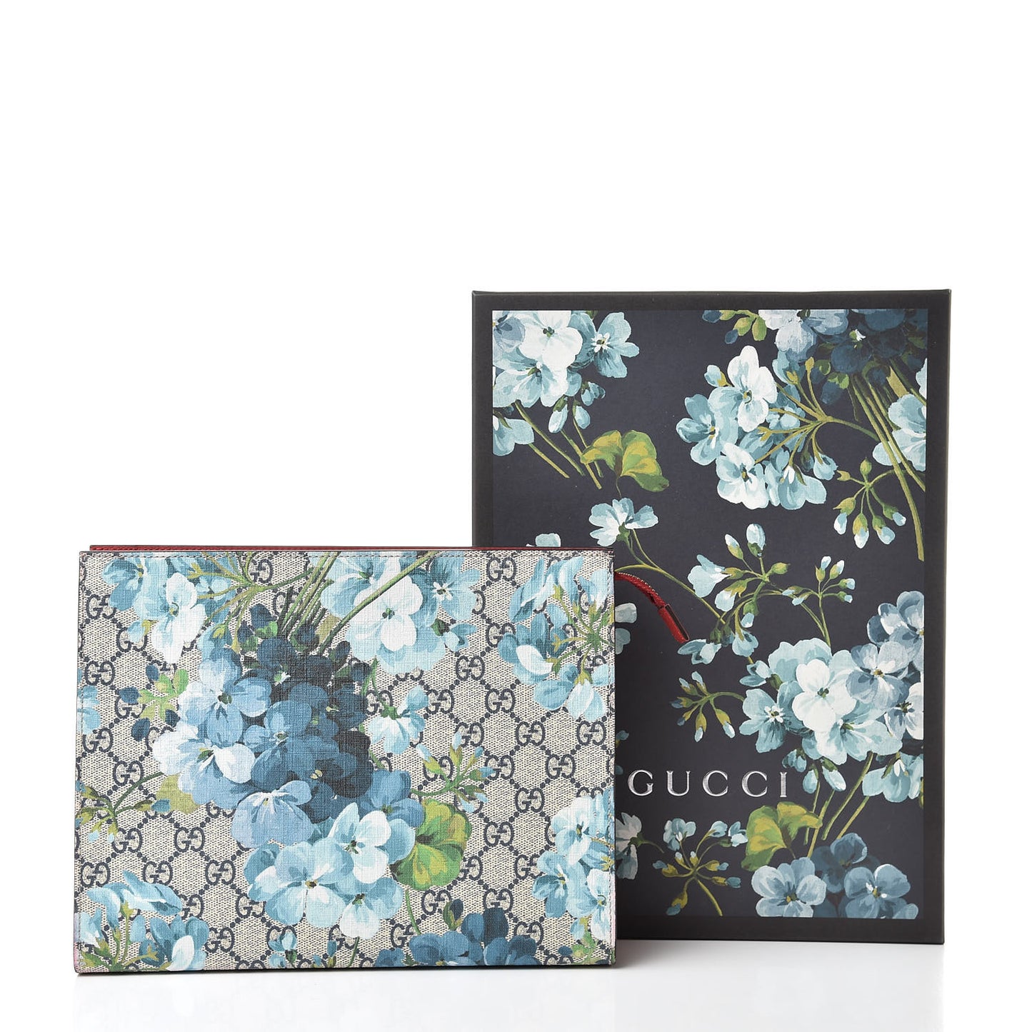 GG Supreme Monogram Blooms Large Cosmetic Case Beige Blue Navy Hibiscus Red