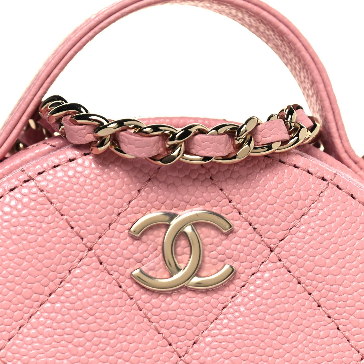 Chanel Caviar Quilted Round Handle With Care Vanity With Chain Pink 8 of 14