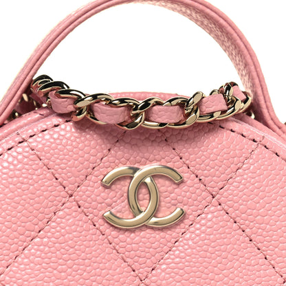 Chanel Caviar Quilted Round Handle With Care Vanity With Chain Pink 8 of 14