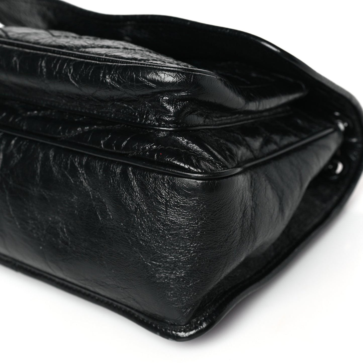 Crinkled Calfskin Matelasse Monogram Medium Niki Chain Satchel Black