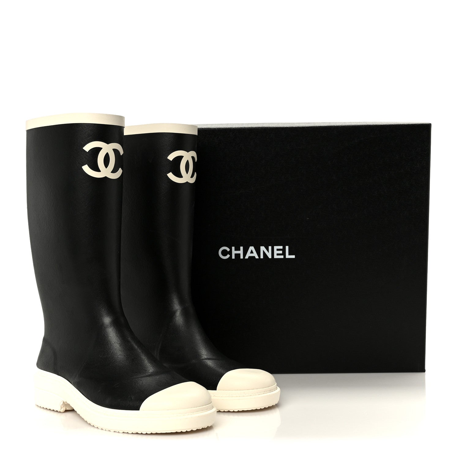 Chanel Caoutchouk CC High Boots 37 Black White 10 of 10