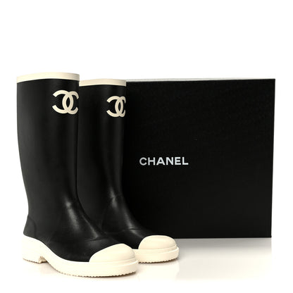 Chanel Caoutchouk CC High Boots 37 Black White 10 of 10