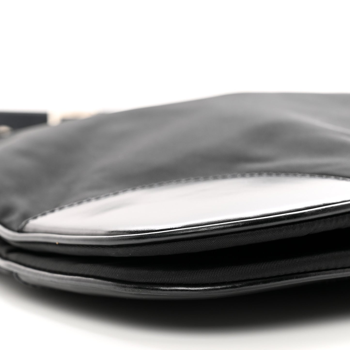 Tessuto Nylon Calfskin Flat Messenger Bag Black