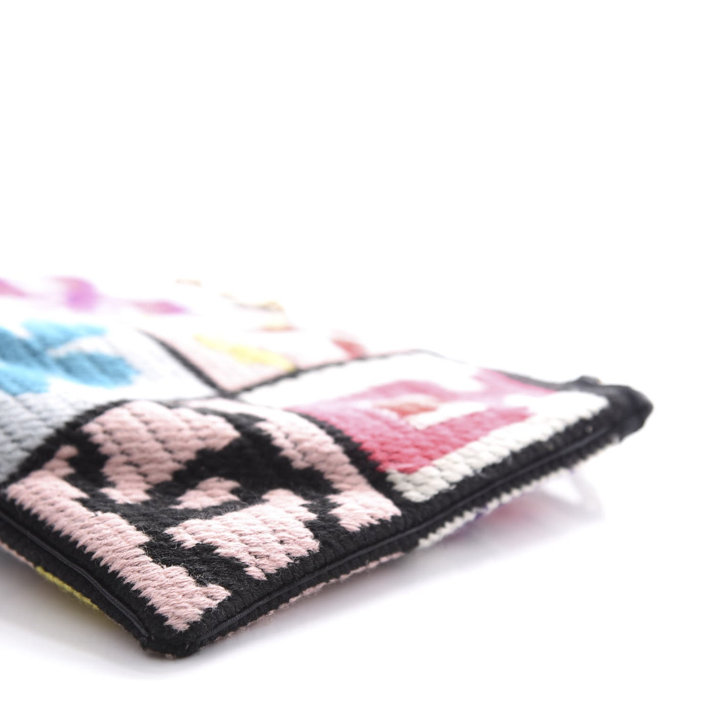 Needlepoint Precious Symbols Clutch Shoulder Bag Black