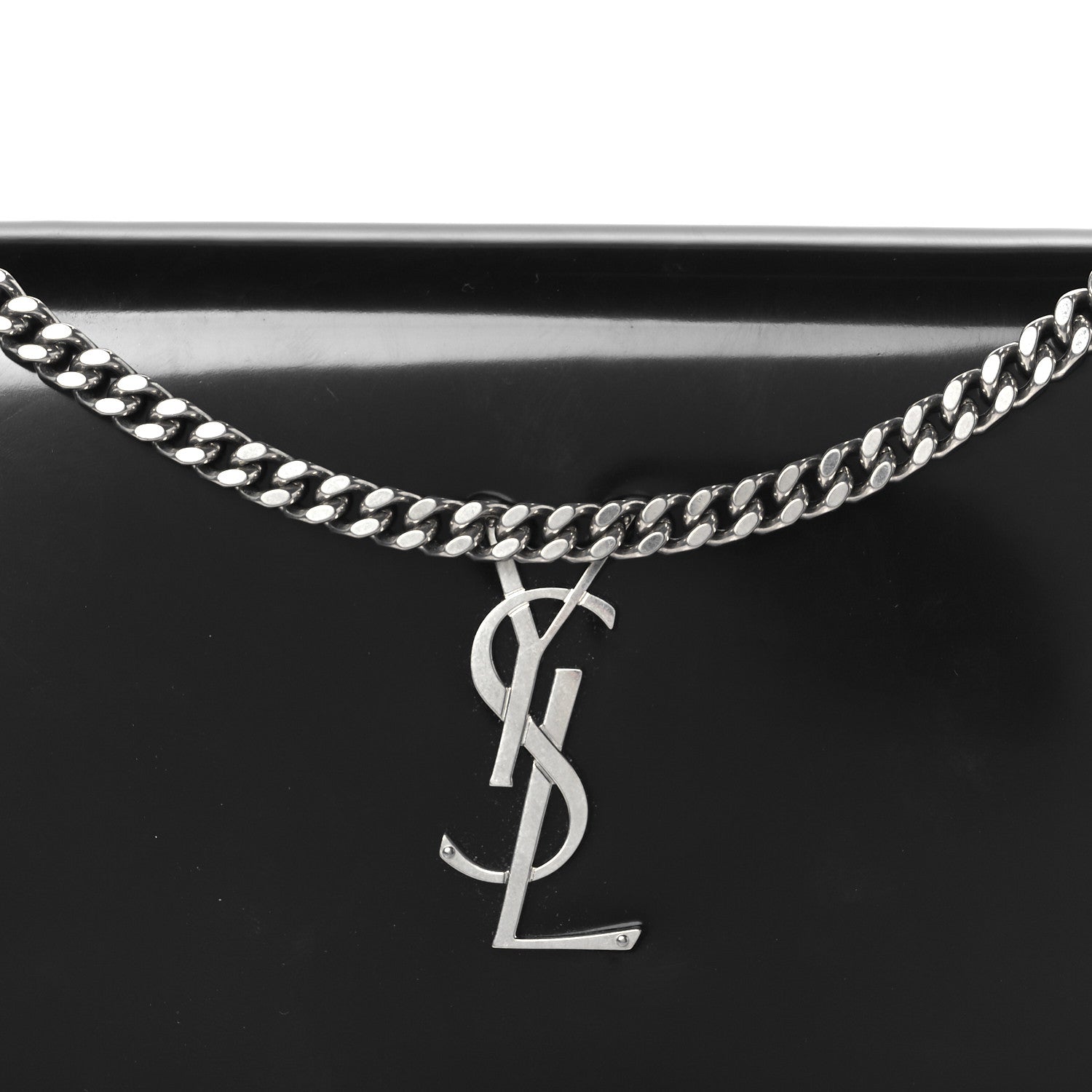 Saint Laurent Patent Calfskin Monogram Kate Wallet On Chain Black 7 of 9