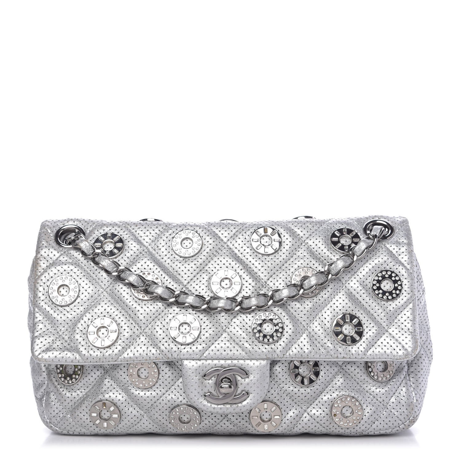 Chanel Metallic Lambskin Perforated Quilted Medium CC Medals Flap Silver 1 of 10