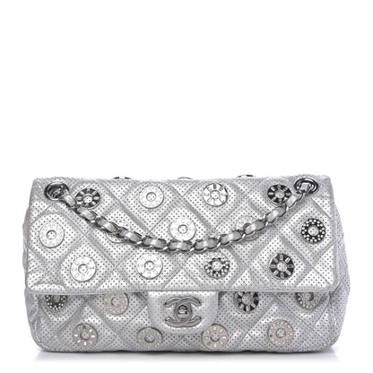Chanel Metallic Lambskin Perforated Quilted Medium CC Medals Flap Silver 1 of 10