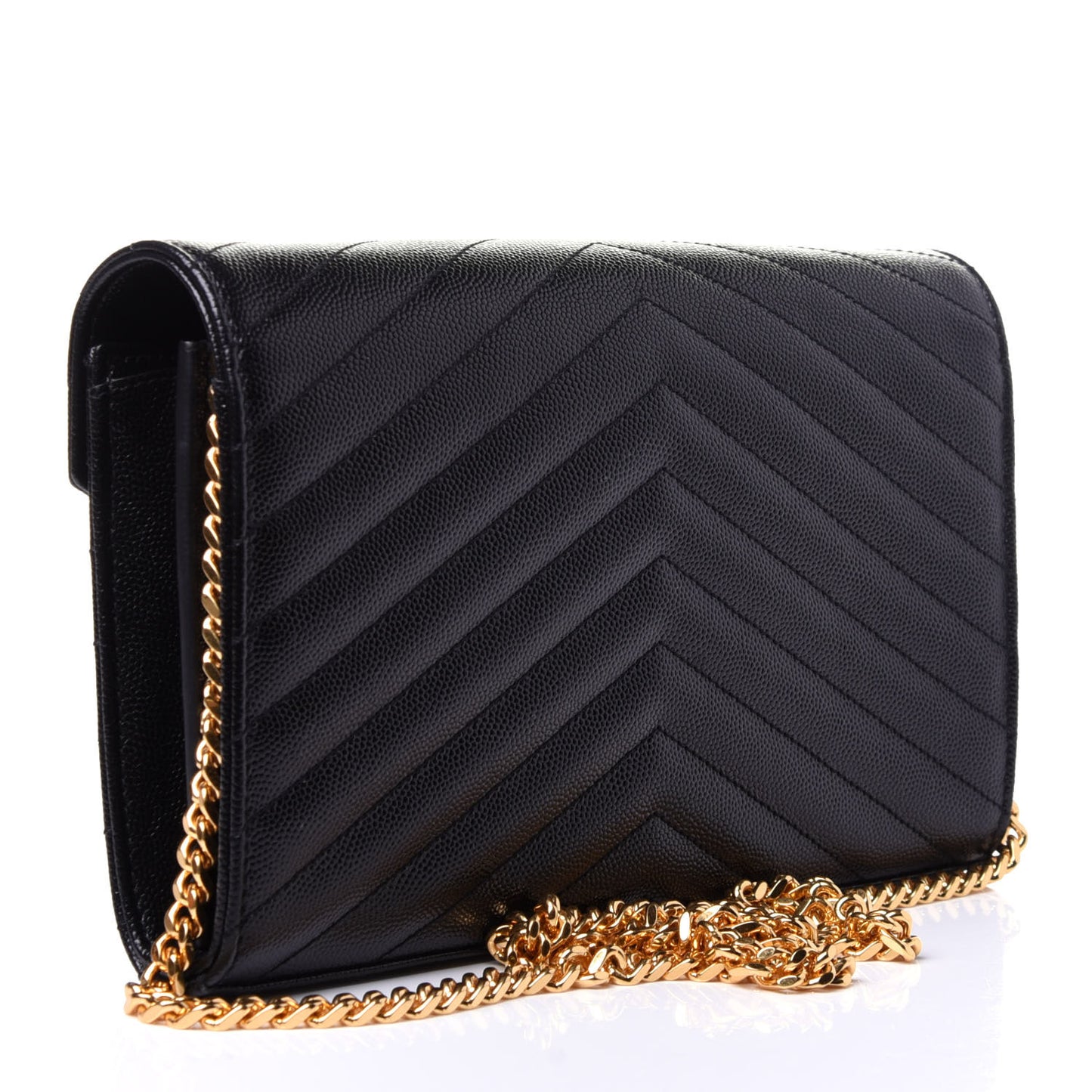 Grain De Poudre Matelasse Chevron Monogram Chain Wallet Black