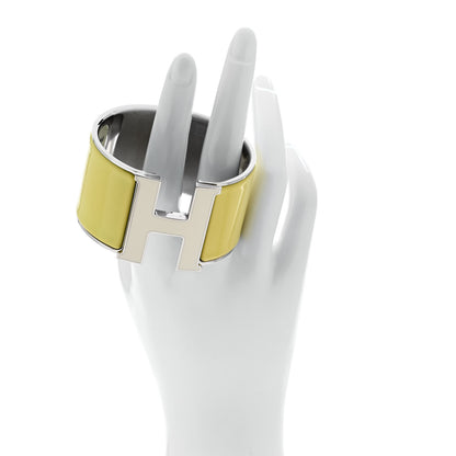 Hermes Enamel Extra Wide Clic Clac H Bracelet PM White Jaune Citron 2 of 4