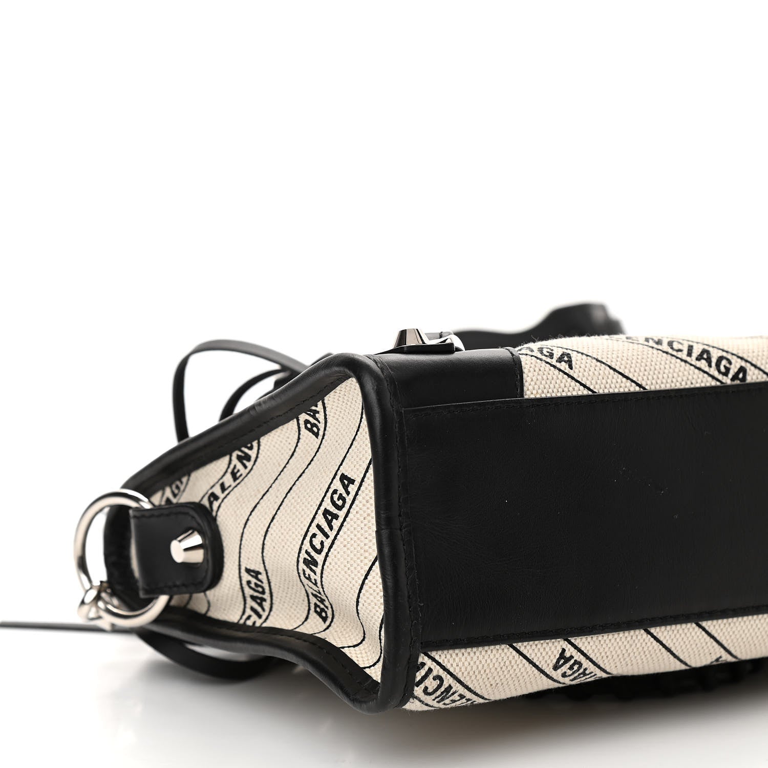 Balenciaga Canvas Satin Calfskin Diagonal Allover Logo Print Classic Silver Hardware Mini City Natural Black 10 of 11