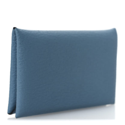 Hermes Chevre Mysore Verso Calvi Card Case New Bleu Jean Havane 3 of 9
