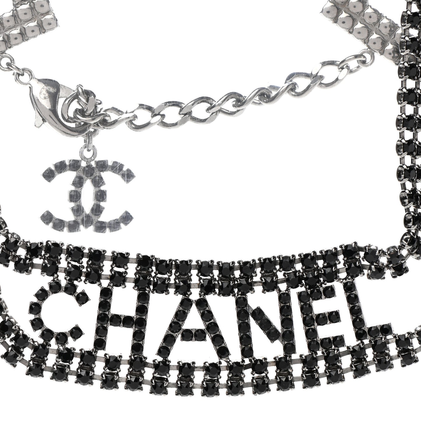 Crystal CC Logo Choker Necklace Silver Black