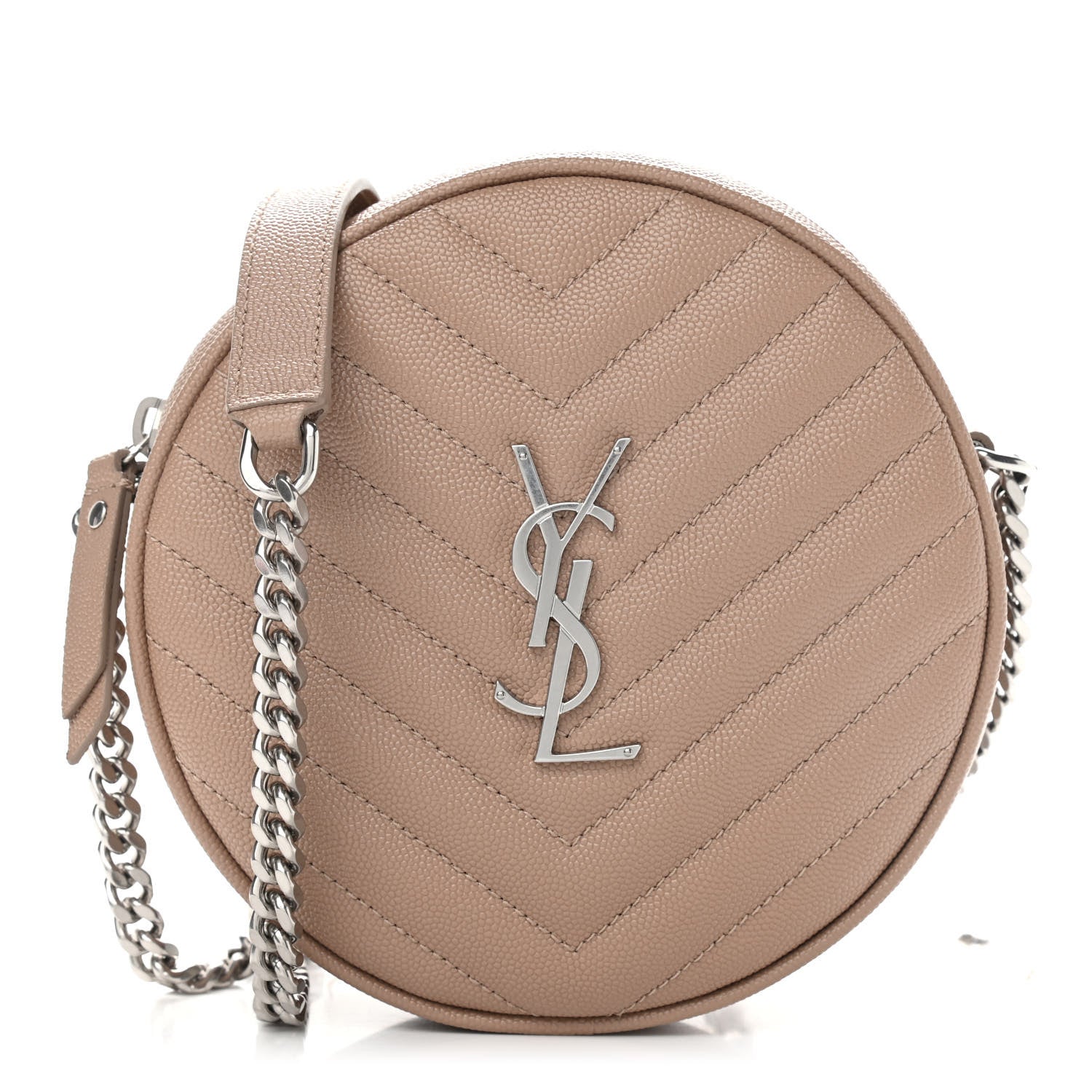 Saint Laurent Grain De Poudre Matelasse Chevron Quilted Round Vinyle Camera Bag Gold Sand 1 of 8