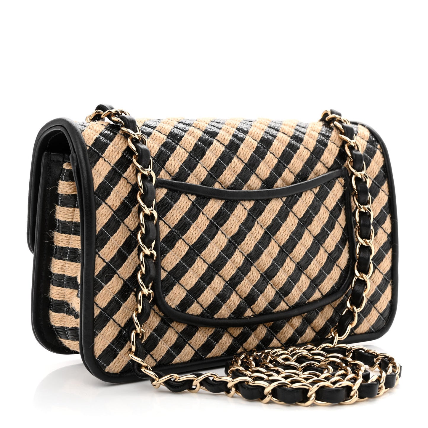 Raffia Jute Striped Small Urban Jungle Single Flap Black Beige
