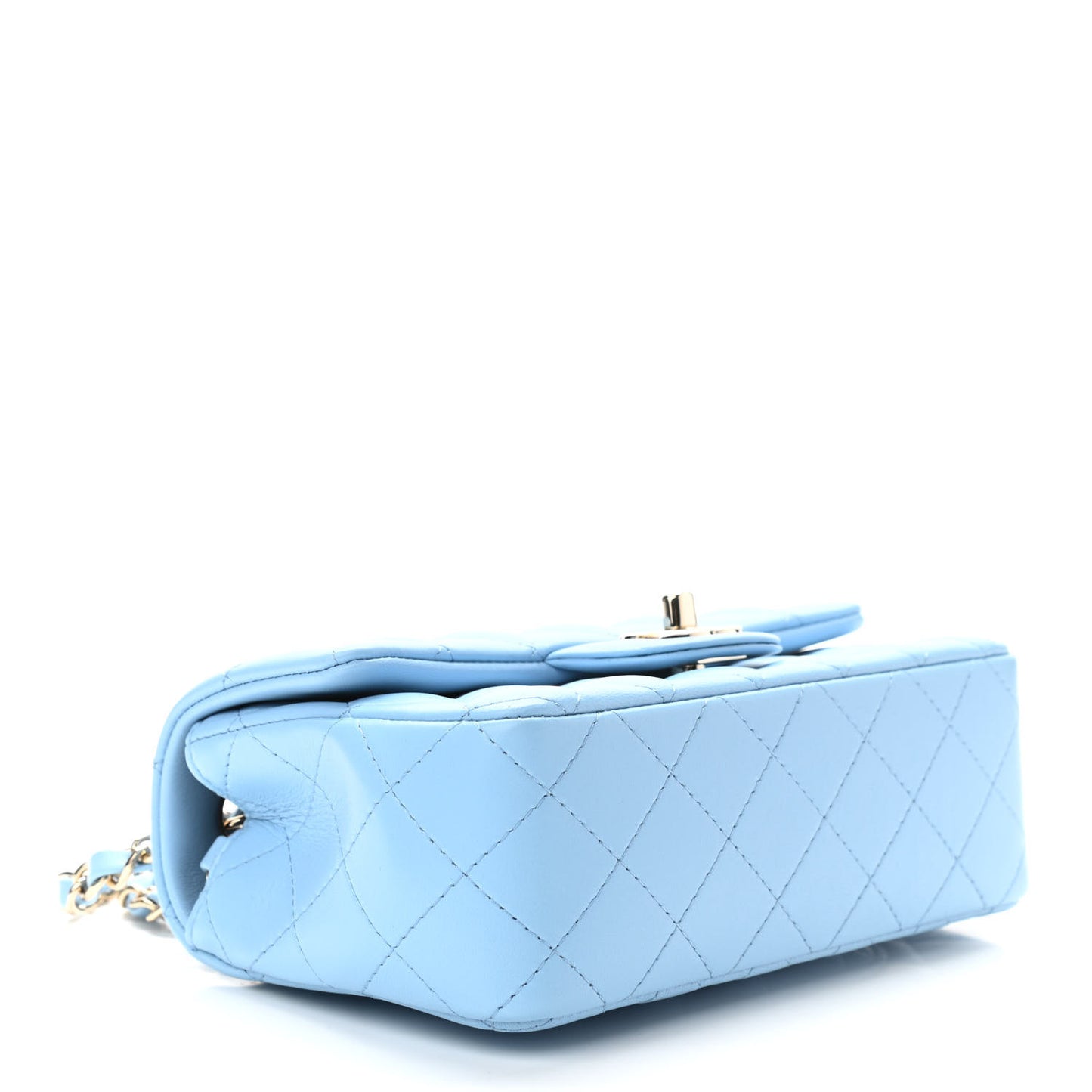 Lambskin Quilted Mini Rectangular Flap Light Blue