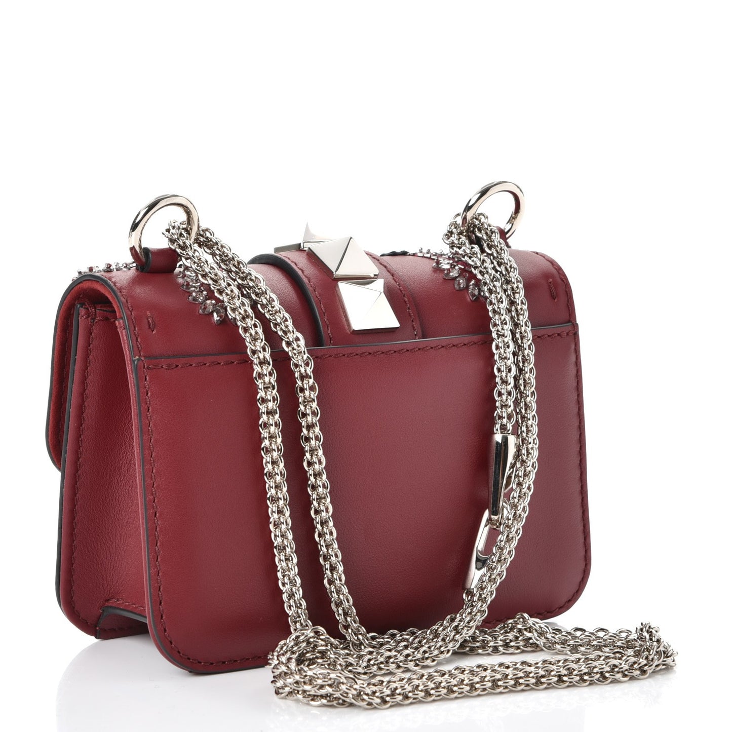 Vitello Crystal Loveblade Embellished Mini Glam Lock Rockstud Flap Rubino