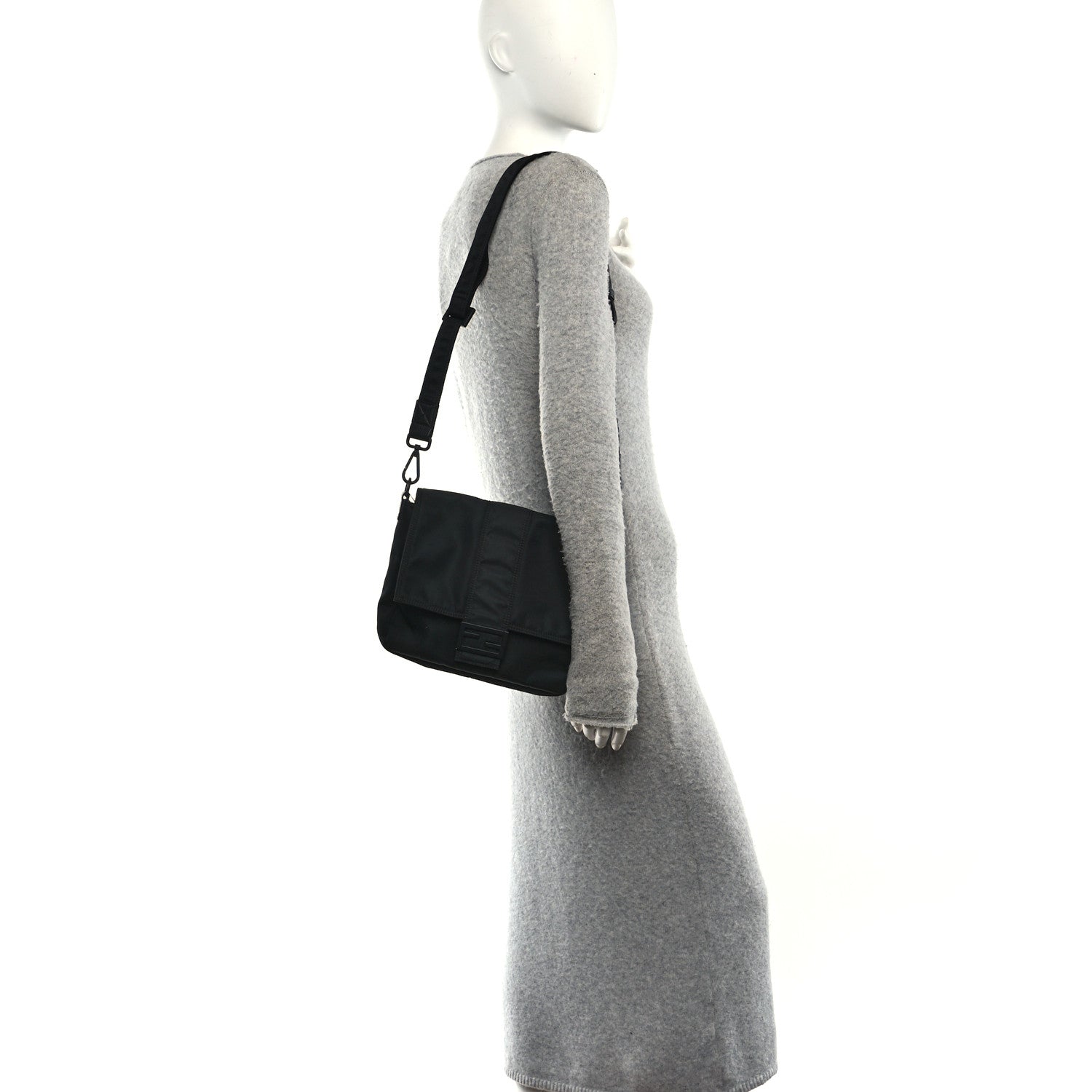 Fendi Econyl Nylon Cuoio Romano Monochrome Medium Baguette Messenger Bag Black 2 of 12
