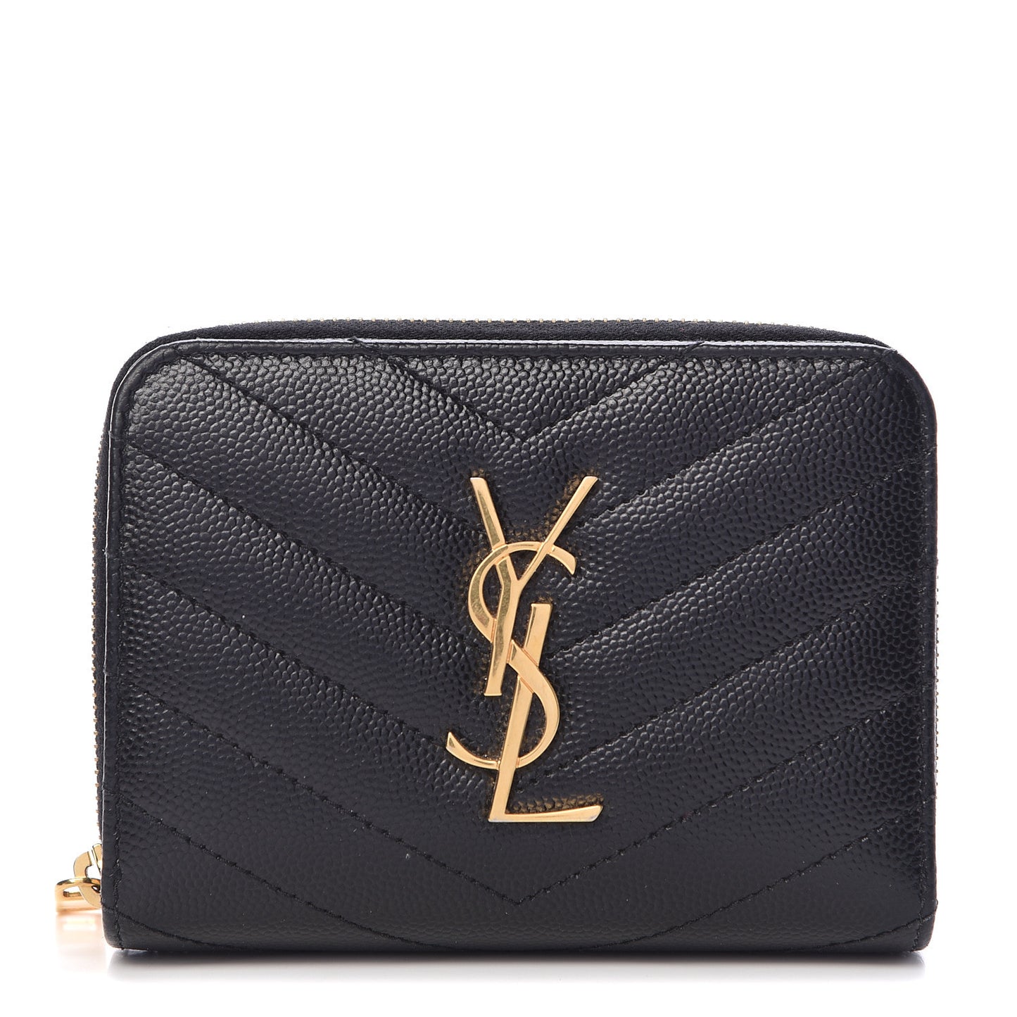 Grain De Poudre Matelasse Chevron Monogram Compact Zip Around Wallet Black