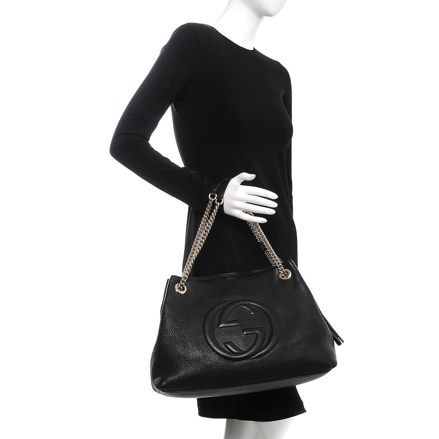 Pebbled Calfskin Medium Soho Chain Shoulder Bag Black