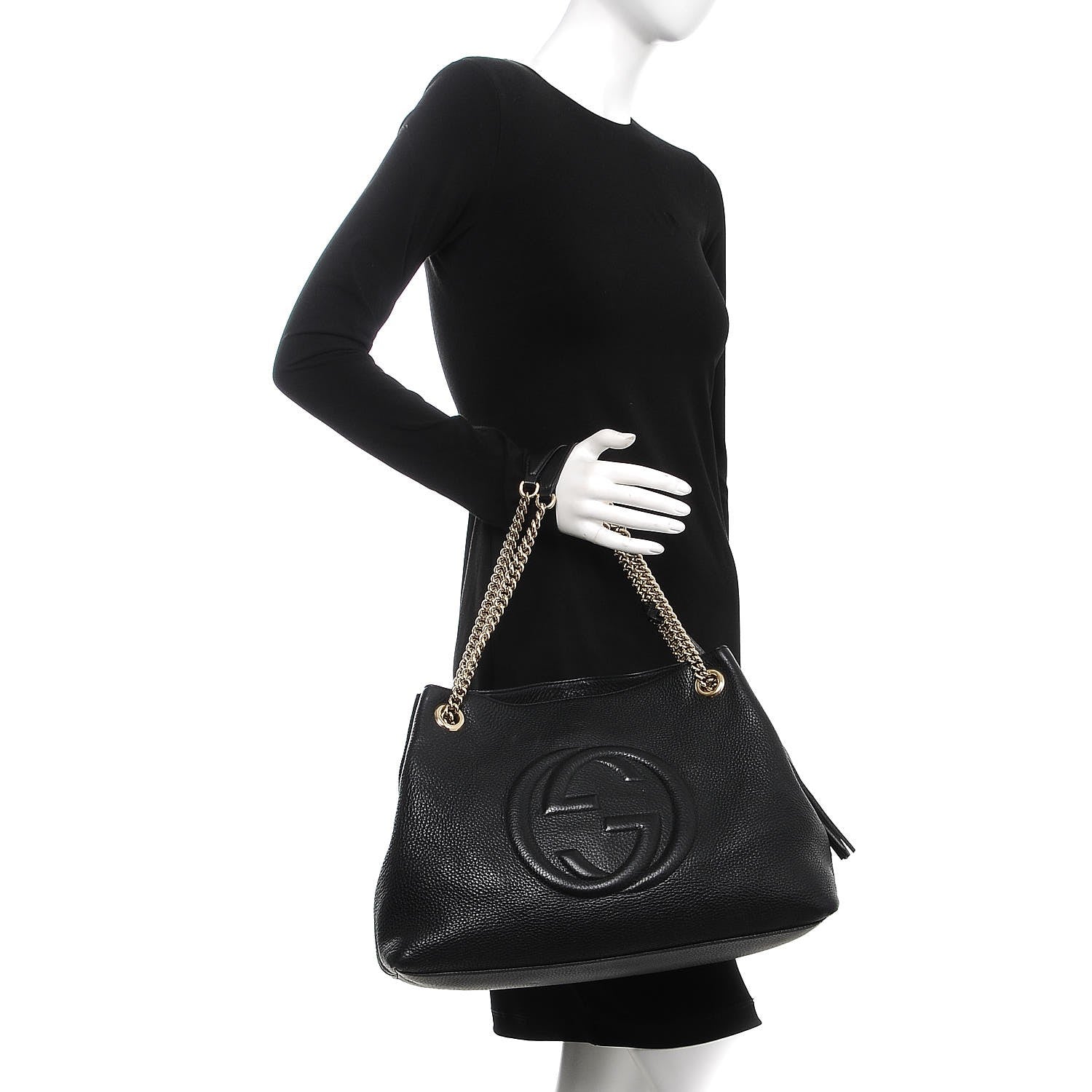 Gucci Pebbled Calfskin Medium Soho Chain Shoulder Bag Black 2 of 9
