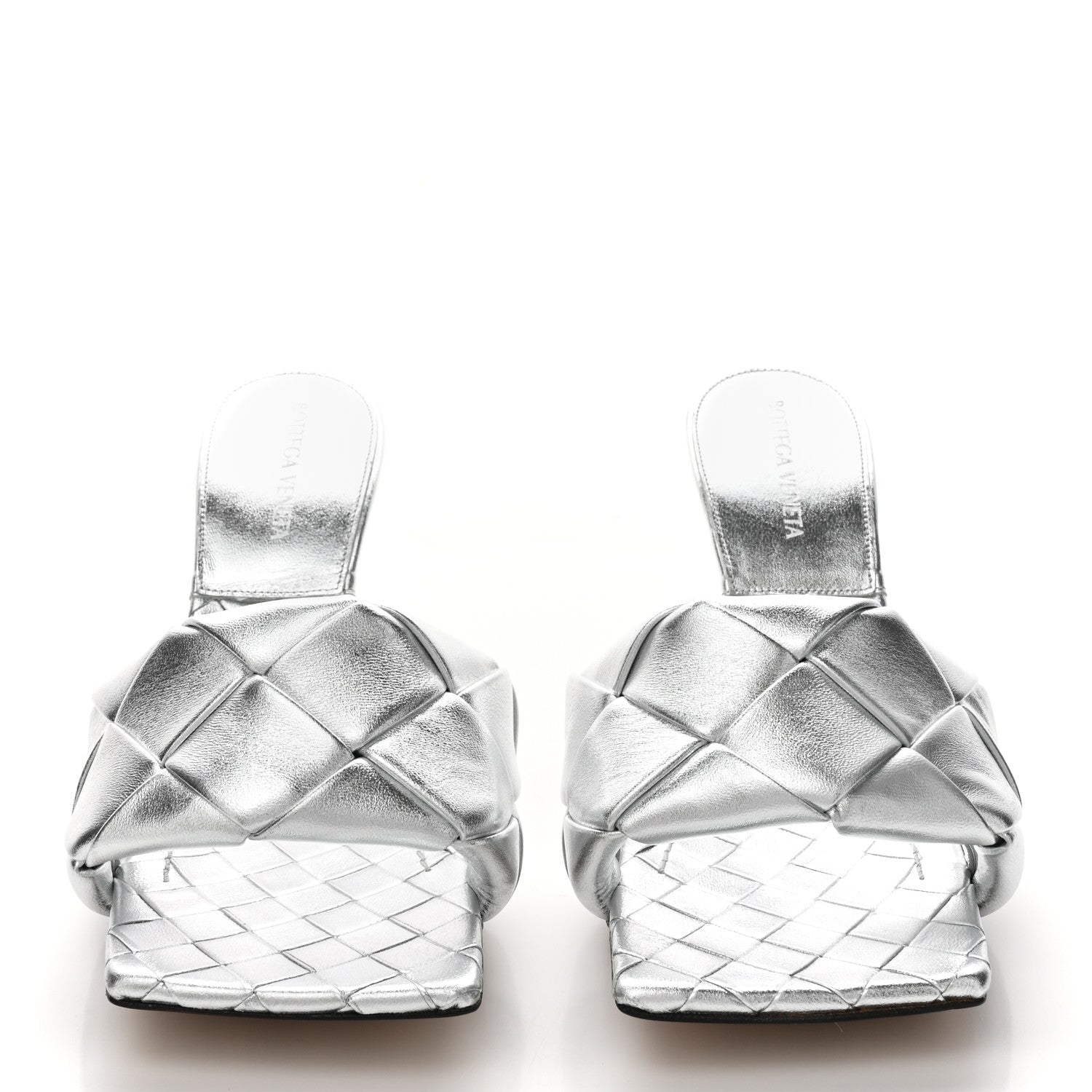 Bottega Veneta Laser Nappa Maxi Intrecciato Lido 90mm Mule Sandals 38 Silver 2 of 9