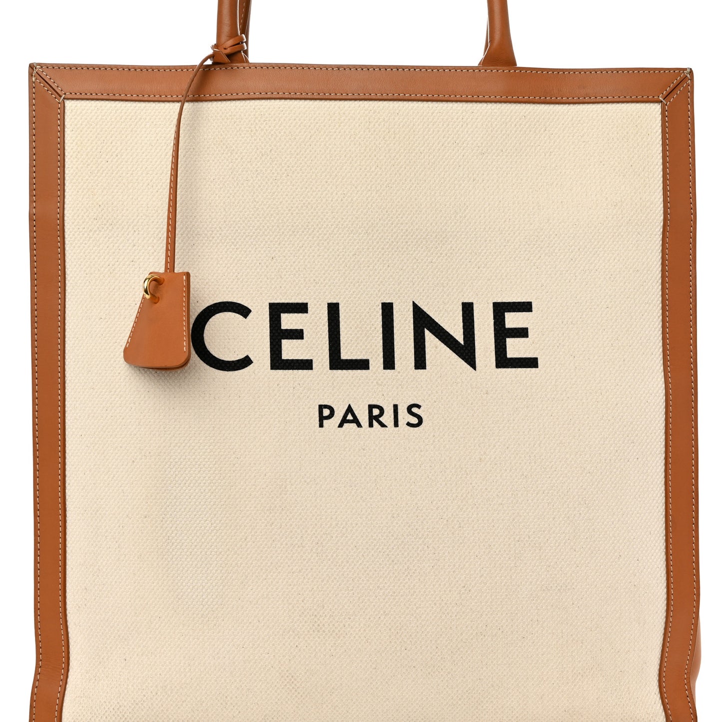 Canvas Calfskin Logo Print Vertical Cabas Natural Tan