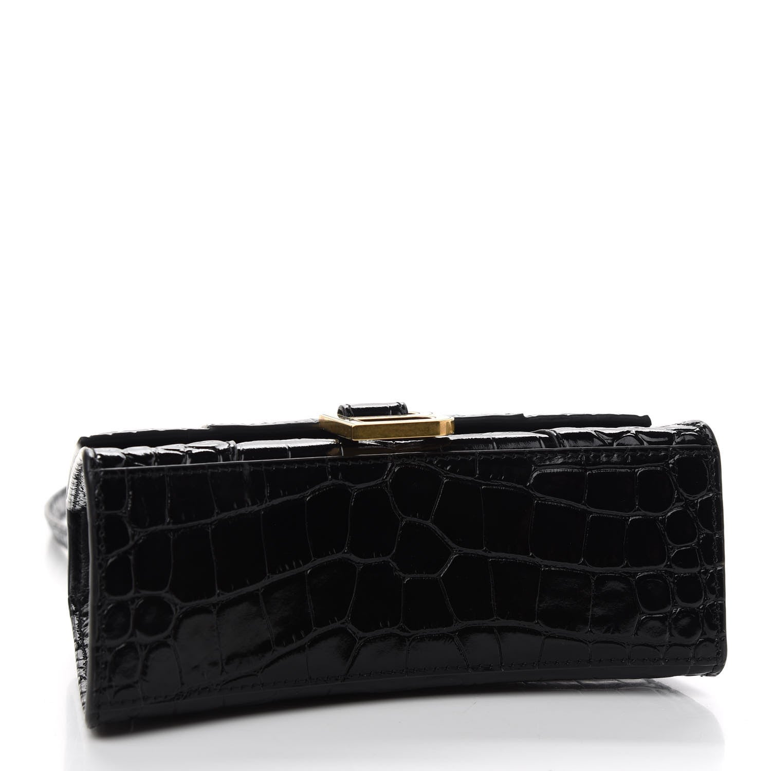Balenciaga Shiny Calfskin Crocodile Embossed Hourglass Top Handle Bag XS Black 4 of 8