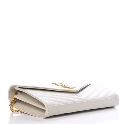 Saint Laurent Grain De Poudre Matelasse Chevron Monogram Chain Wallet Ivory 4 of 8
