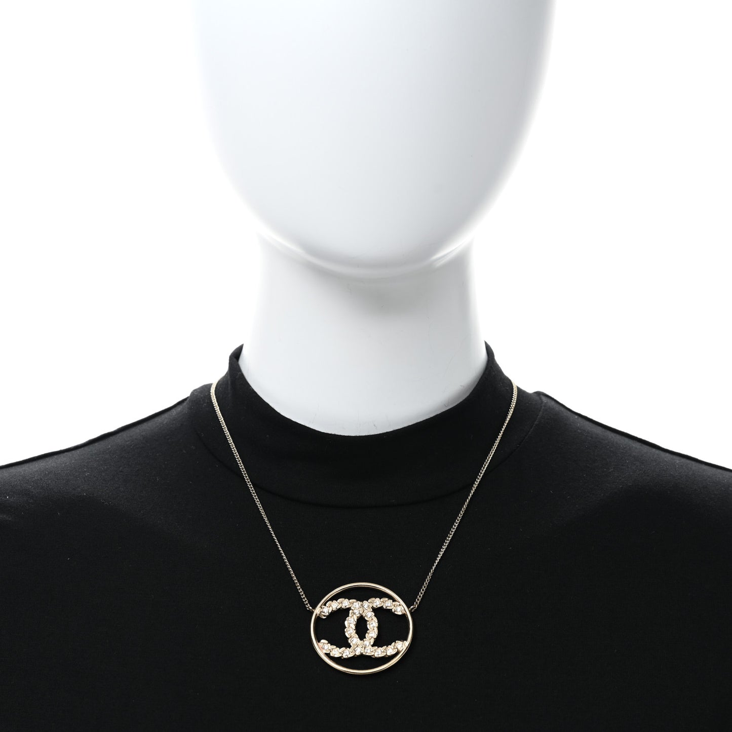 Crystal Metal CC Round Pendant Necklace Gold