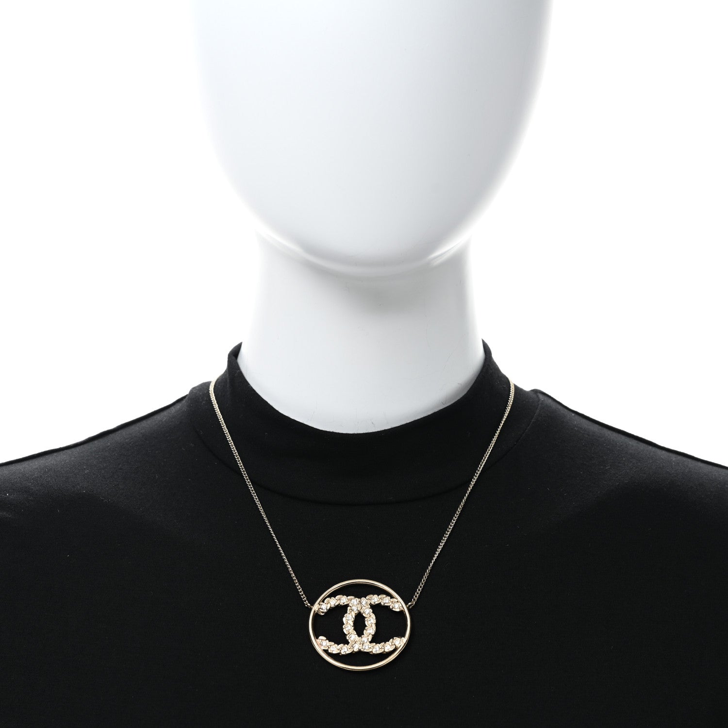 Chanel Crystal Metal CC Round Pendant Necklace Gold 3 of 4