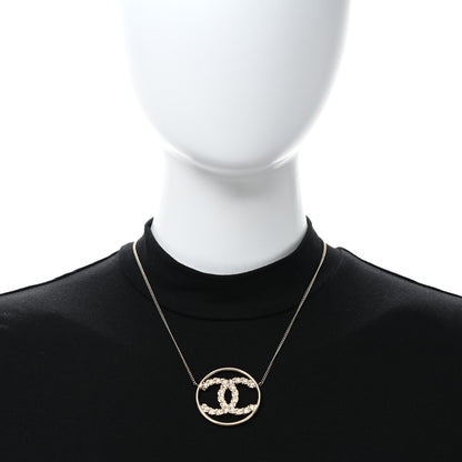 Chanel Crystal Metal CC Round Pendant Necklace Gold 3 of 4