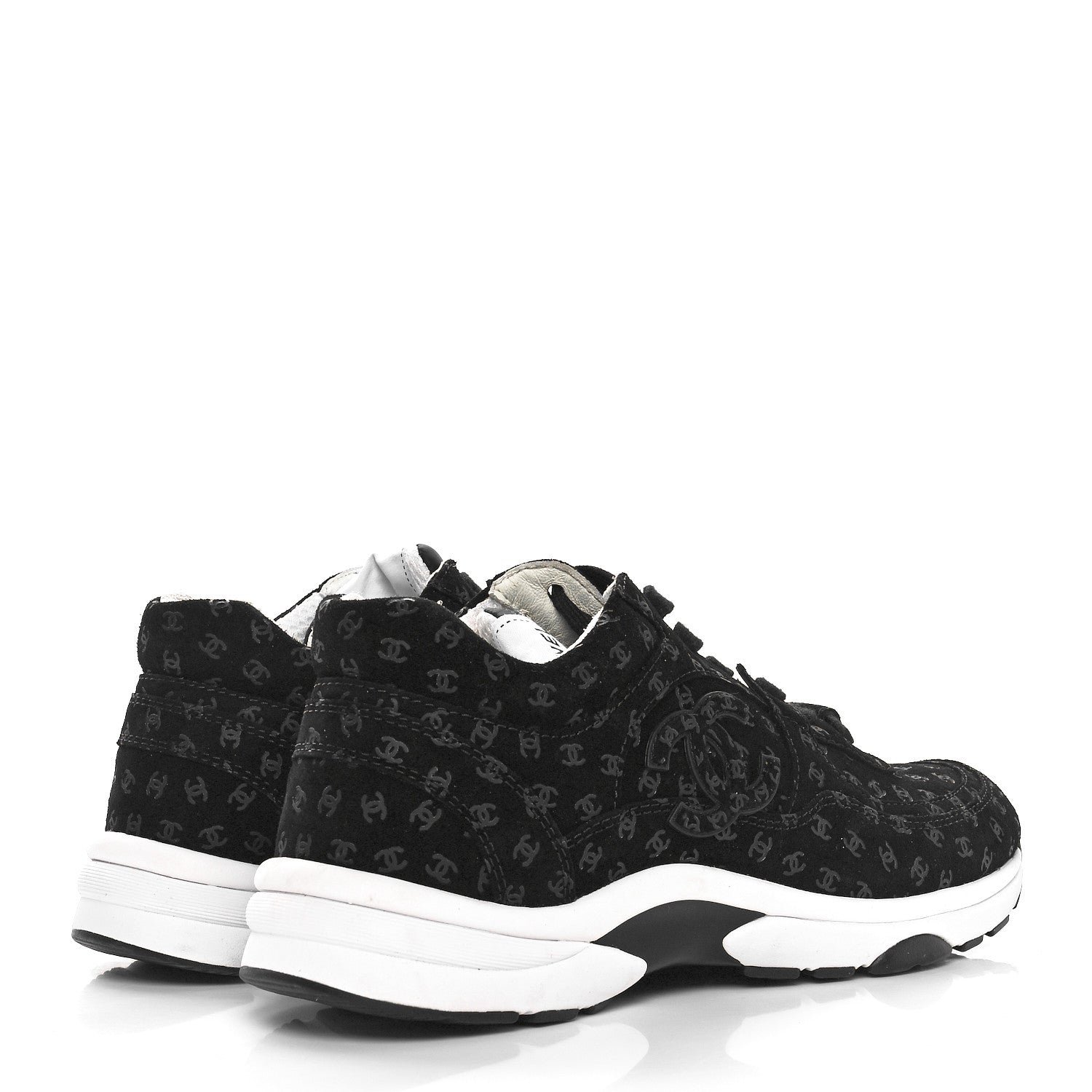 Chanel Suede Calfskin Printed CC Sneakers 37 Black 8 of 16