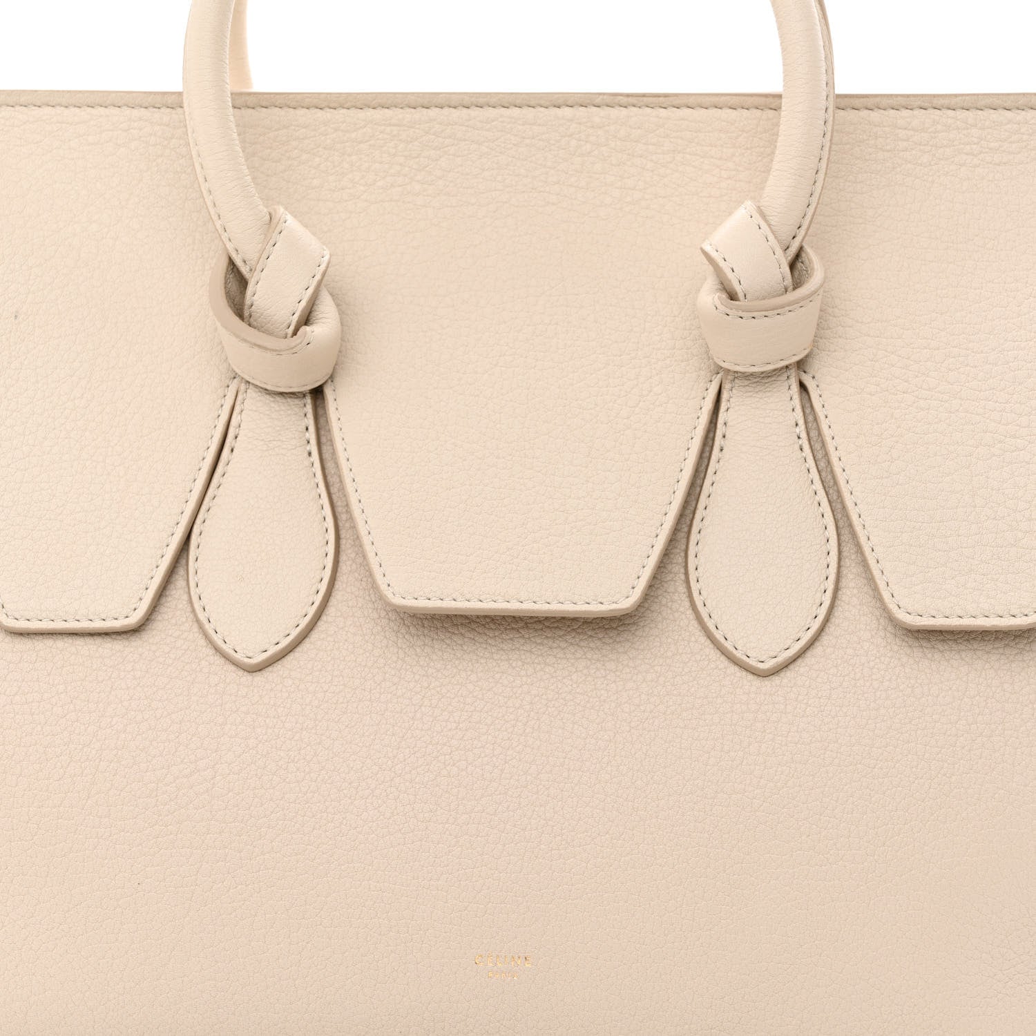 Celine Crisped Calfskin Tie Knot Small Tote Chalk 8 of 11