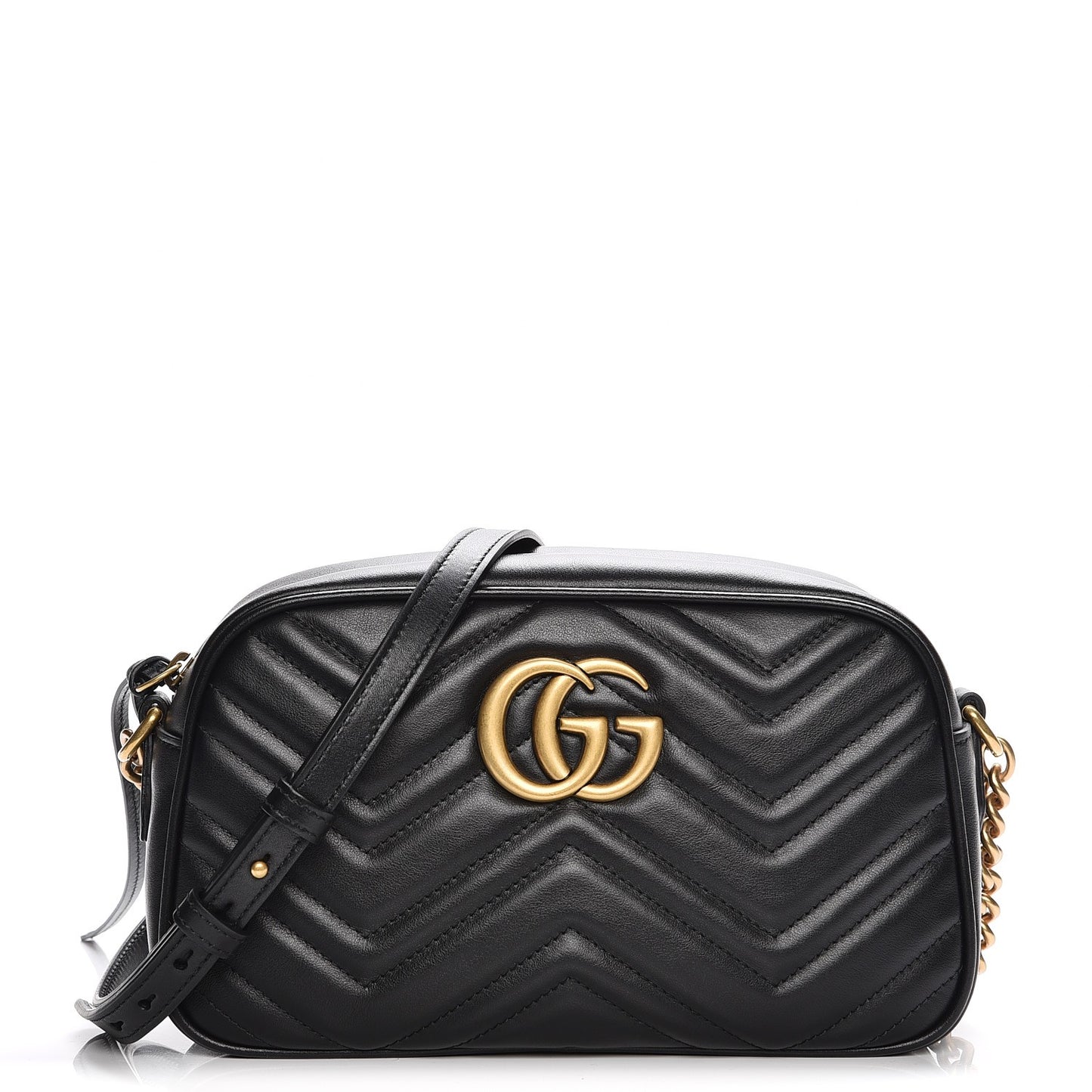 Calfskin Matelasse Small GG Marmont Chain Shoulder Bag Black