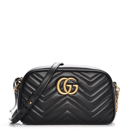 Gucci Calfskin Matelasse Small GG Marmont Chain Shoulder Bag Black 1 of 7