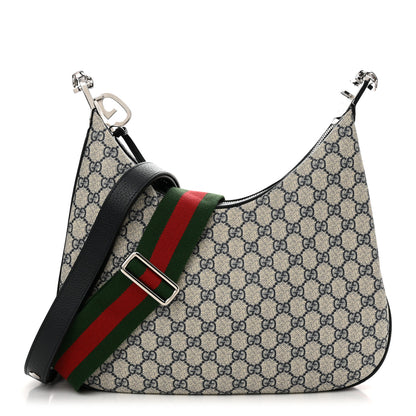 Gucci GG Supreme Monogram Textured Calfskin Web Large Attache Shoulder Bag Beige Blue 1 of 10