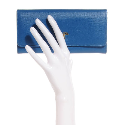 Prada Saffiano Metal Continental Flap Wallet Cobalto 2 of 10