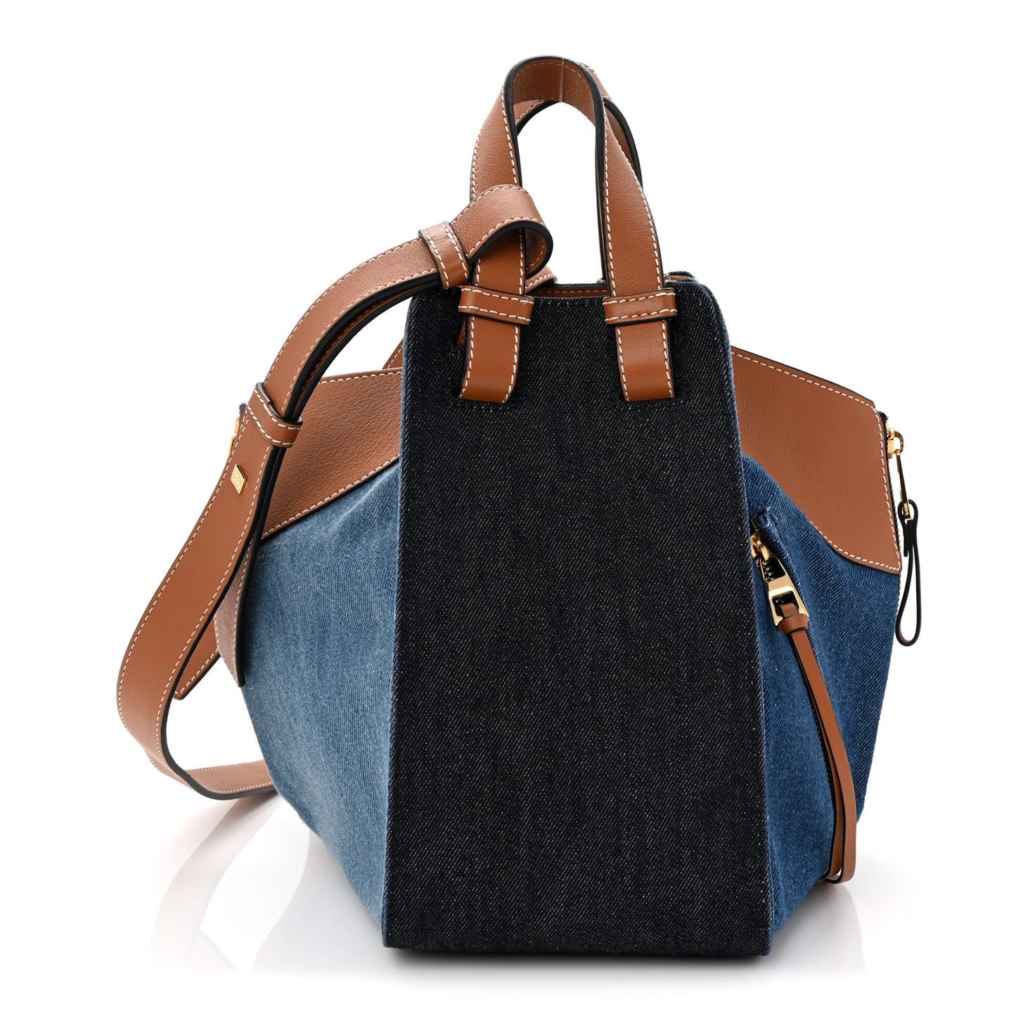 Calfskin Denim Small Hammock Shoulder Bag Blue Tan