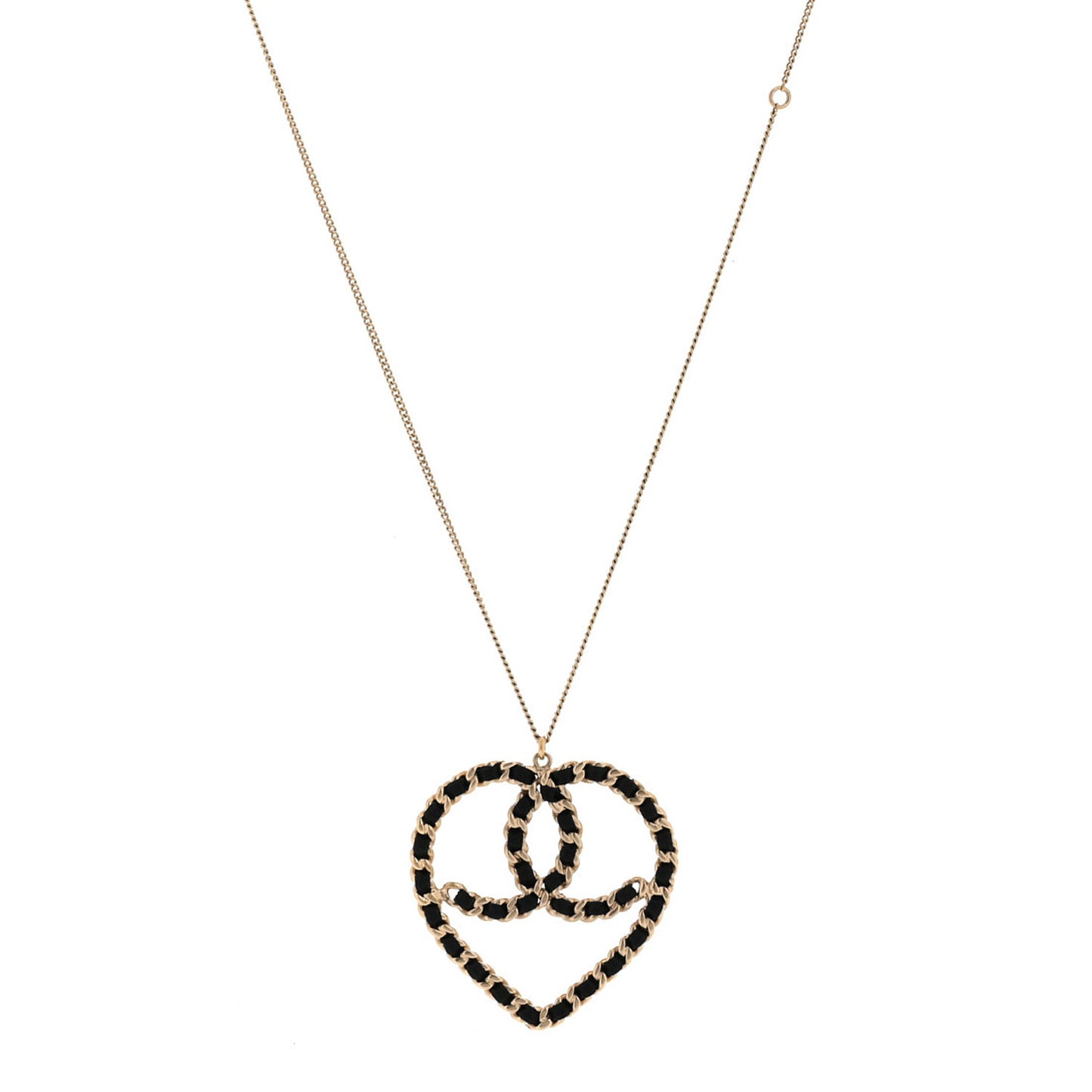 Satin CC Heart Chain Necklace Black Light Gold