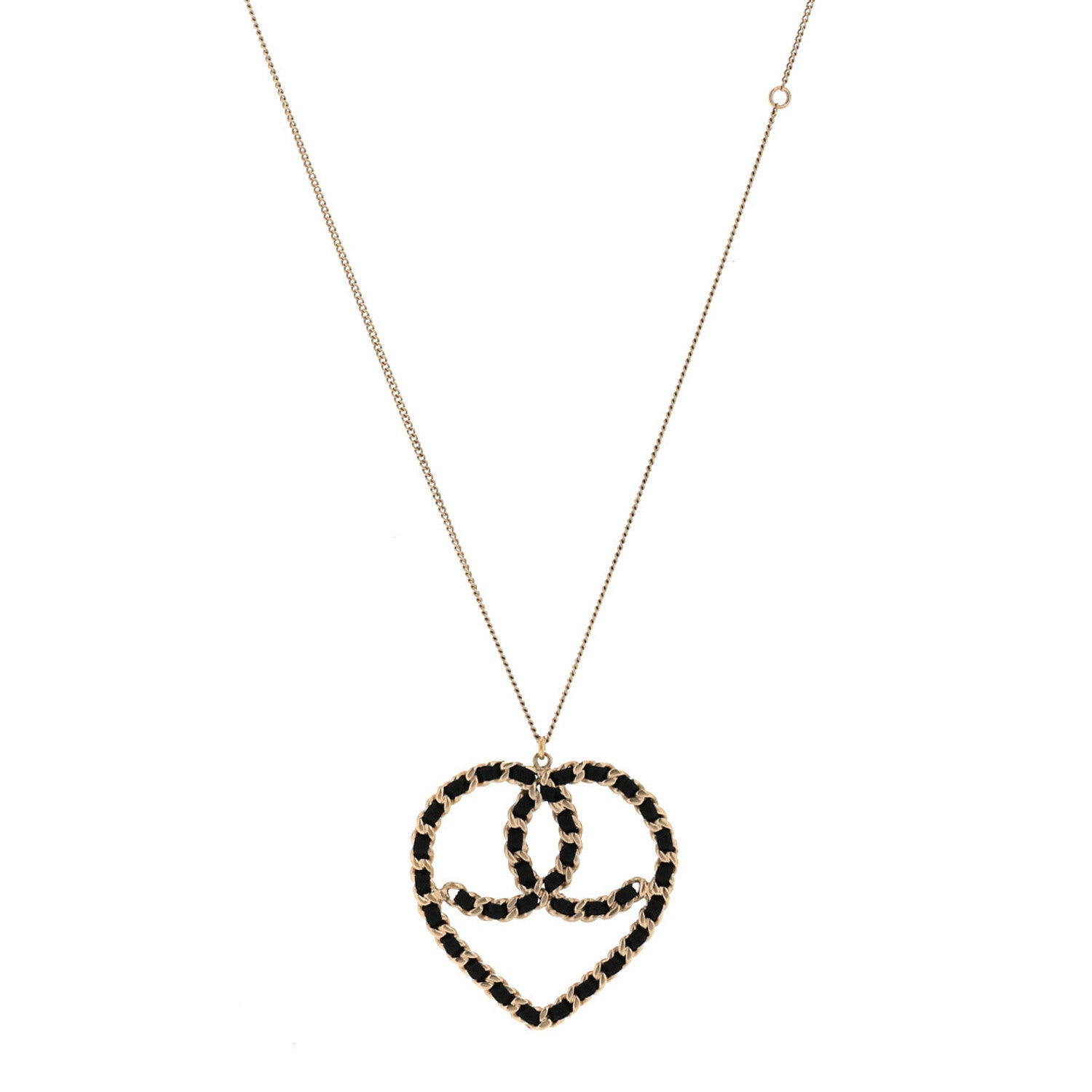 Chanel Satin CC Heart Chain Necklace Black Light Gold 1 of 5