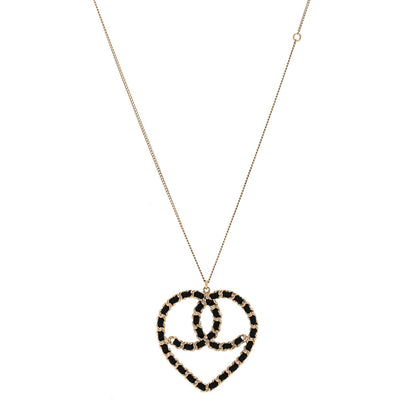 Chanel Satin CC Heart Chain Necklace Black Light Gold 1 of 5