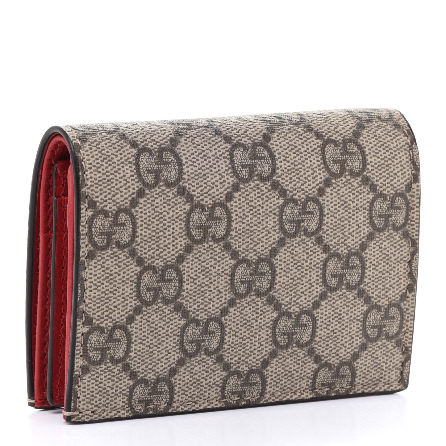 GG Supreme Monogram Bosco Patch Card Case Wallet Beige Malva Hibiscus Red