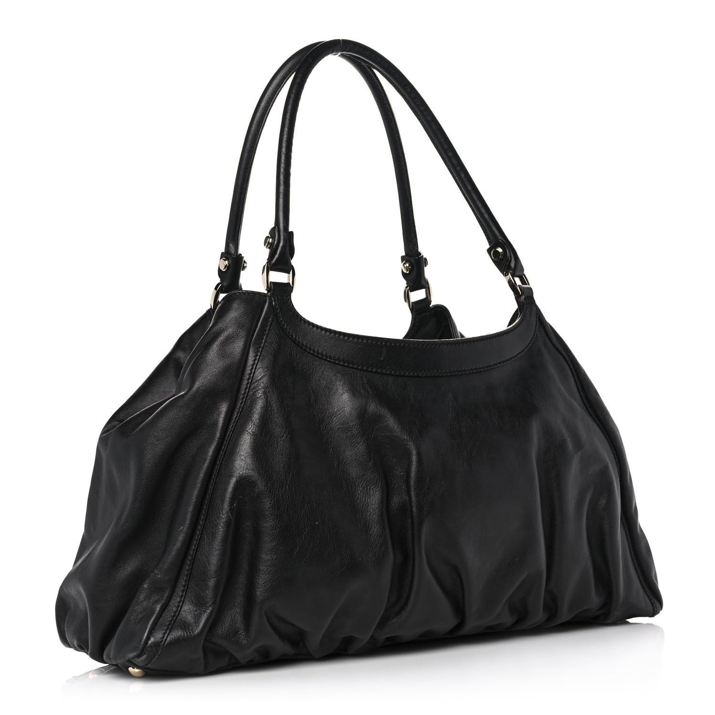 Calfskin Large D Gold Ring Shoulder Bag Black