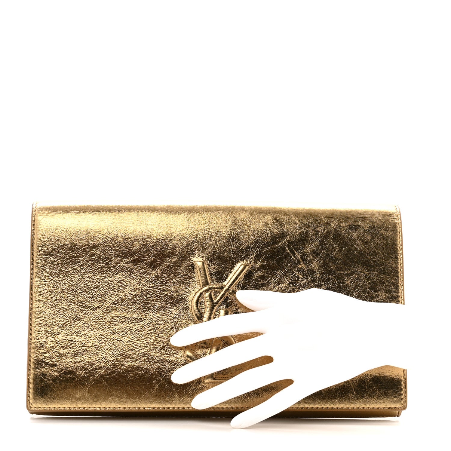Saint Laurent Metallic Calfskin Monogram Large Belle De Jour Clutch Gold 2 of 14
