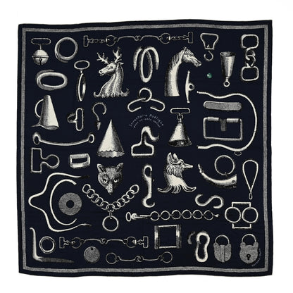 Hermes Cashmere Silk Inventaire Poetique Pour Un Conte Shawl 140  Caban White Black 1 of 3