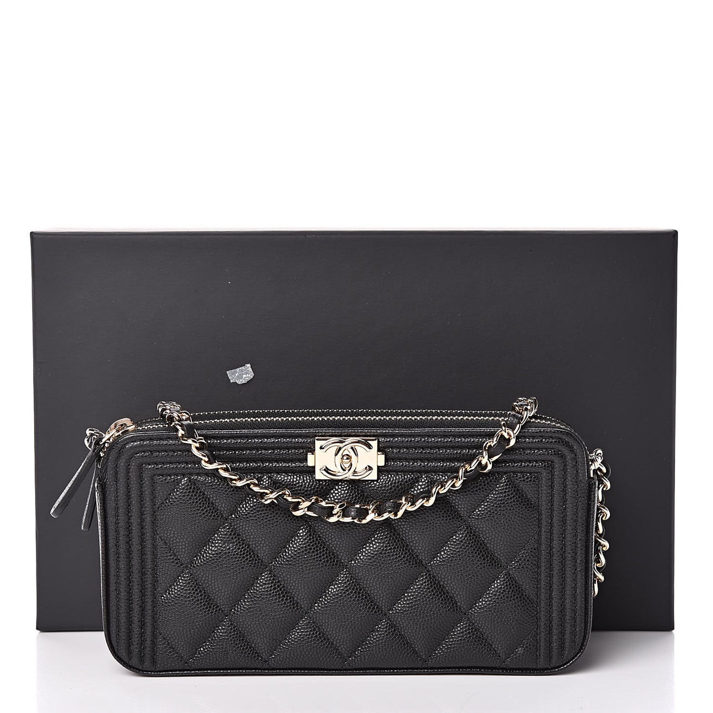 Caviar Quilted Small Boy Clutch With Chain Black